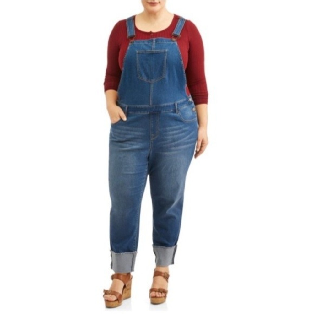 AG Denim Overalls w/ Cuffs 16W Distressed Stretchy Lightweight‎ Dark Denim